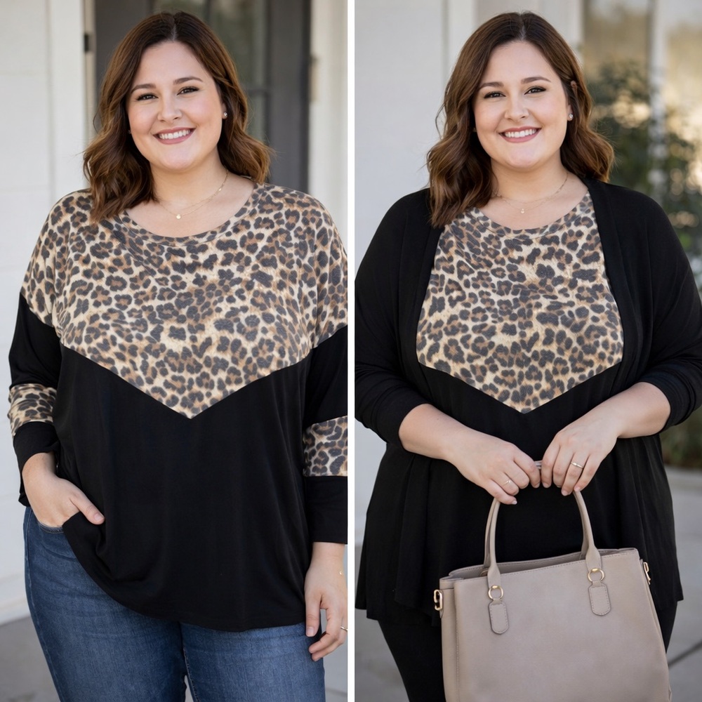 HEIMISH USA Leopard and Black Long Sleeve Top 04-0150
